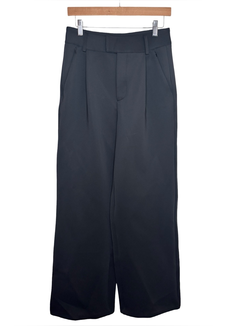 Good American wide leg dress pants black pleated neoprene high rise size 27